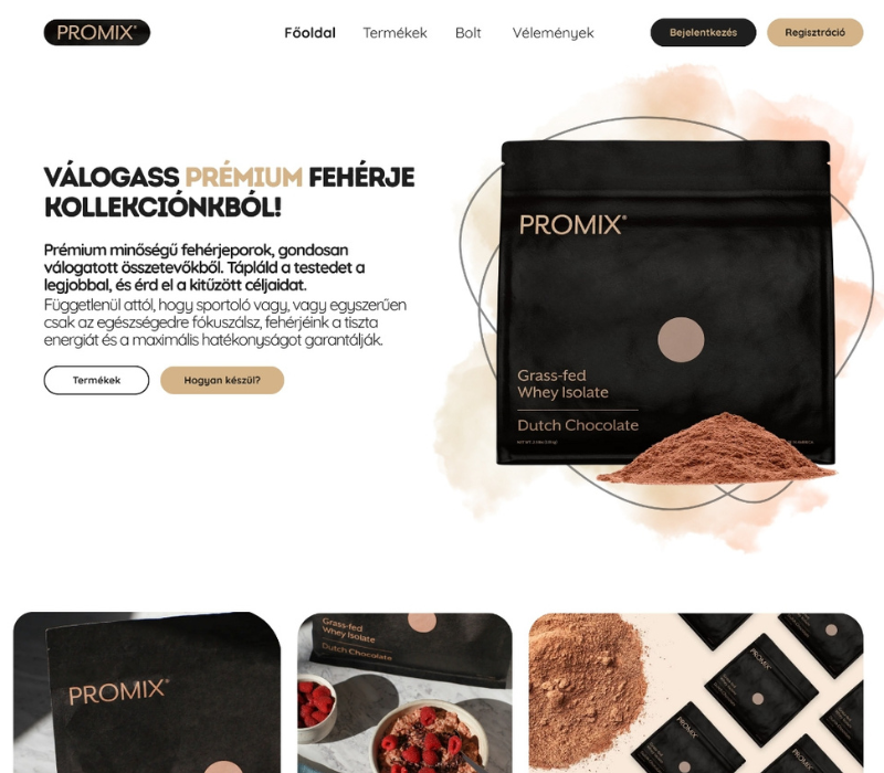 táplálékkiegészítőket forgalmazó koncepció weboldal