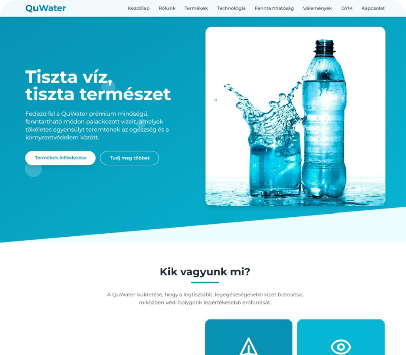 Vízet forgalmazó koncepció weboldal