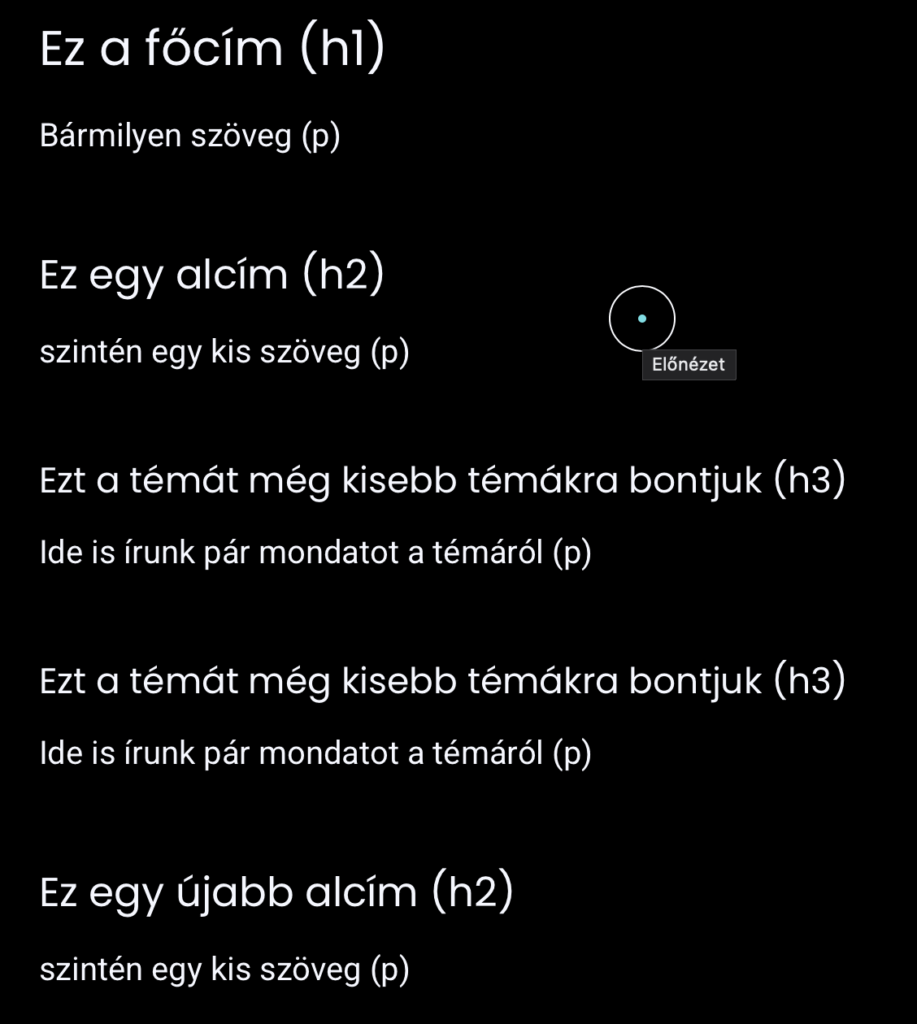 Jó tartalmi hierarchia példa weboldalon.