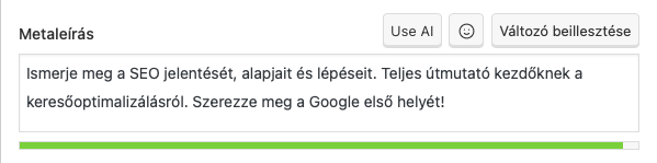 A képen látszik, hogy hogyan tudod megadni a META leírást WordPress platformon a Yoast SEO bővítmény segítségével.